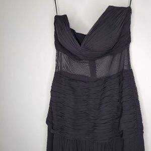 Vintage 100% Silk Strapless Evening Gown Black Caché Mesh Waist 8